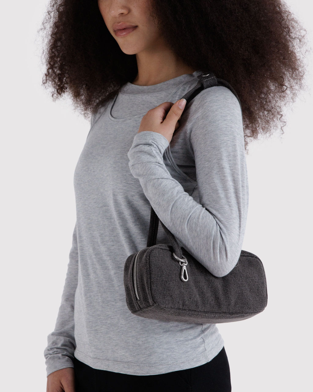 Versatile Carry Small Denim Bowler Bag - Washed Black