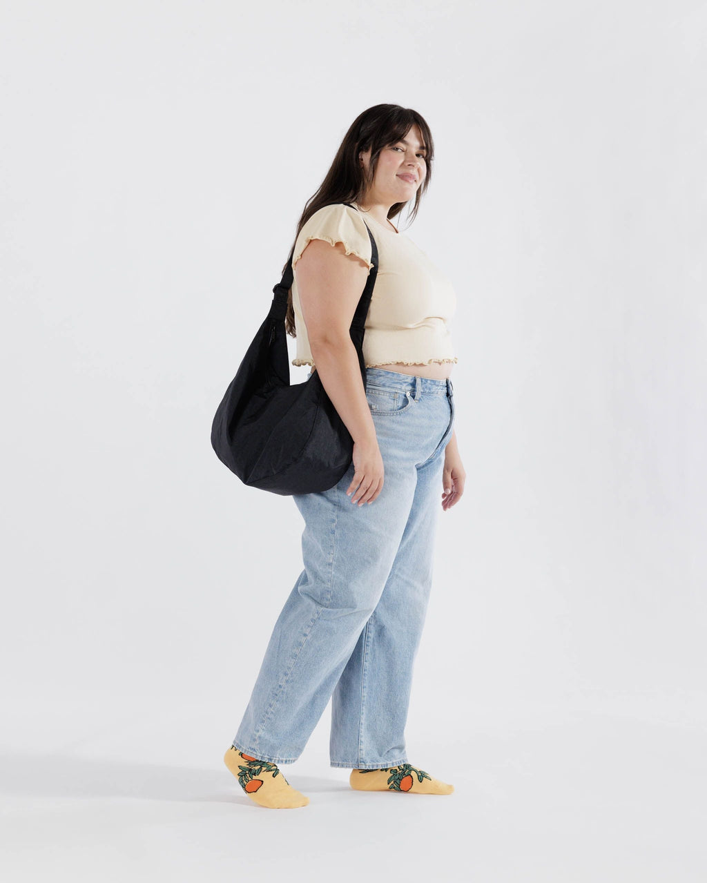 Daily Travel Large Nylon Crescent Bag - Black