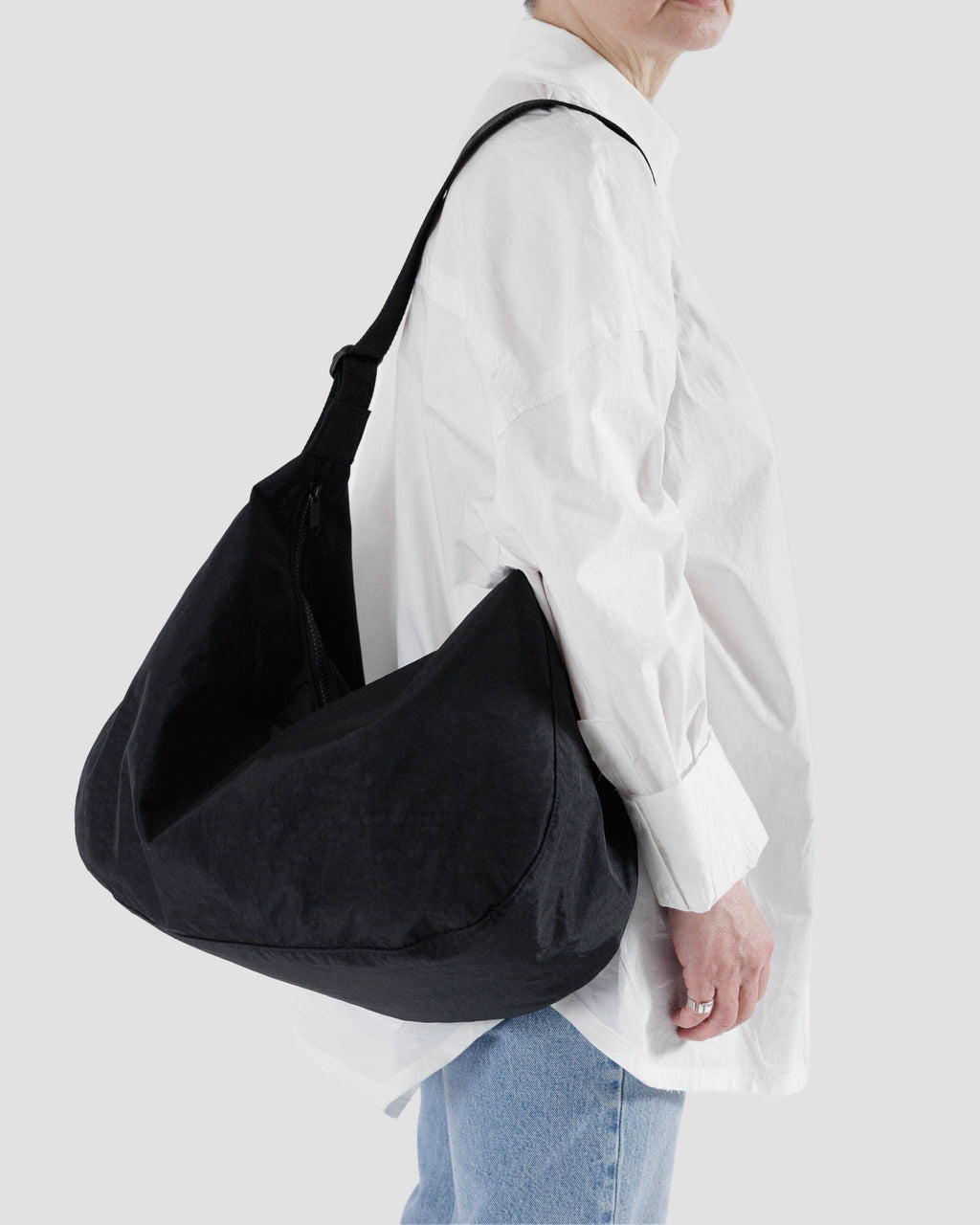 Daily Travel Large Nylon Crescent Bag - Black