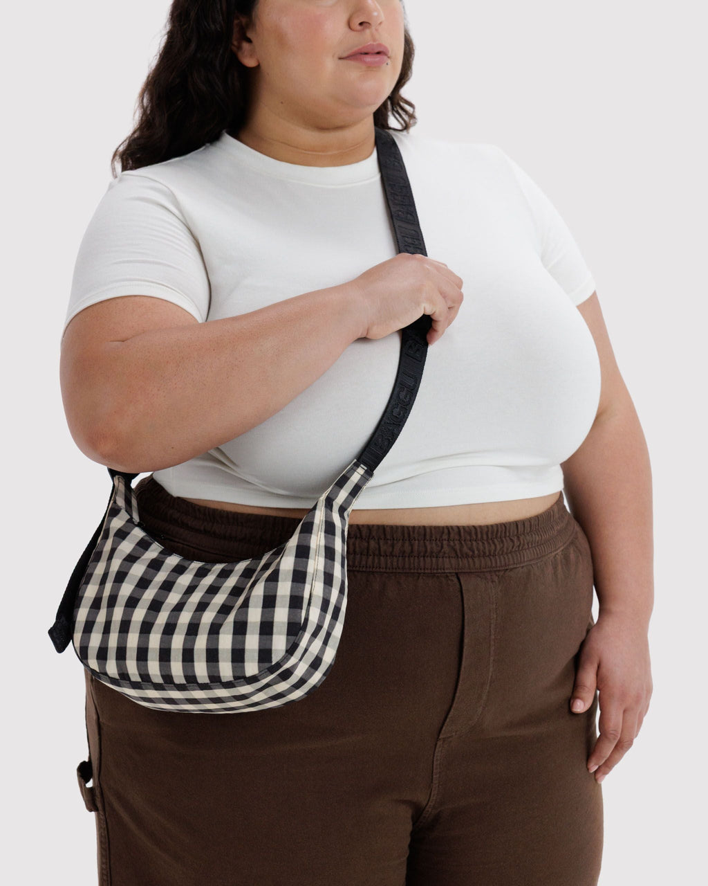 Practical Storage Small Nylon Crescent Bag - Black and Cream