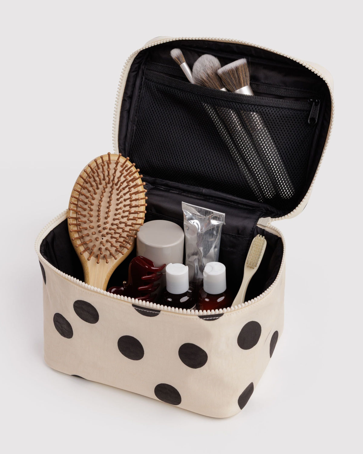 Practical Storage Large Cosmetic Case - Cream and Black Polka