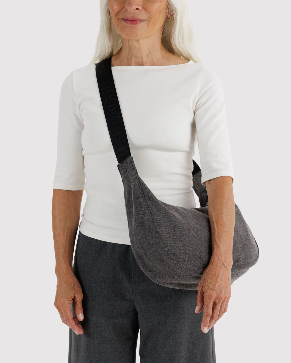 Lightweight Utility Medium Denim Crescent Bag - Washed Black