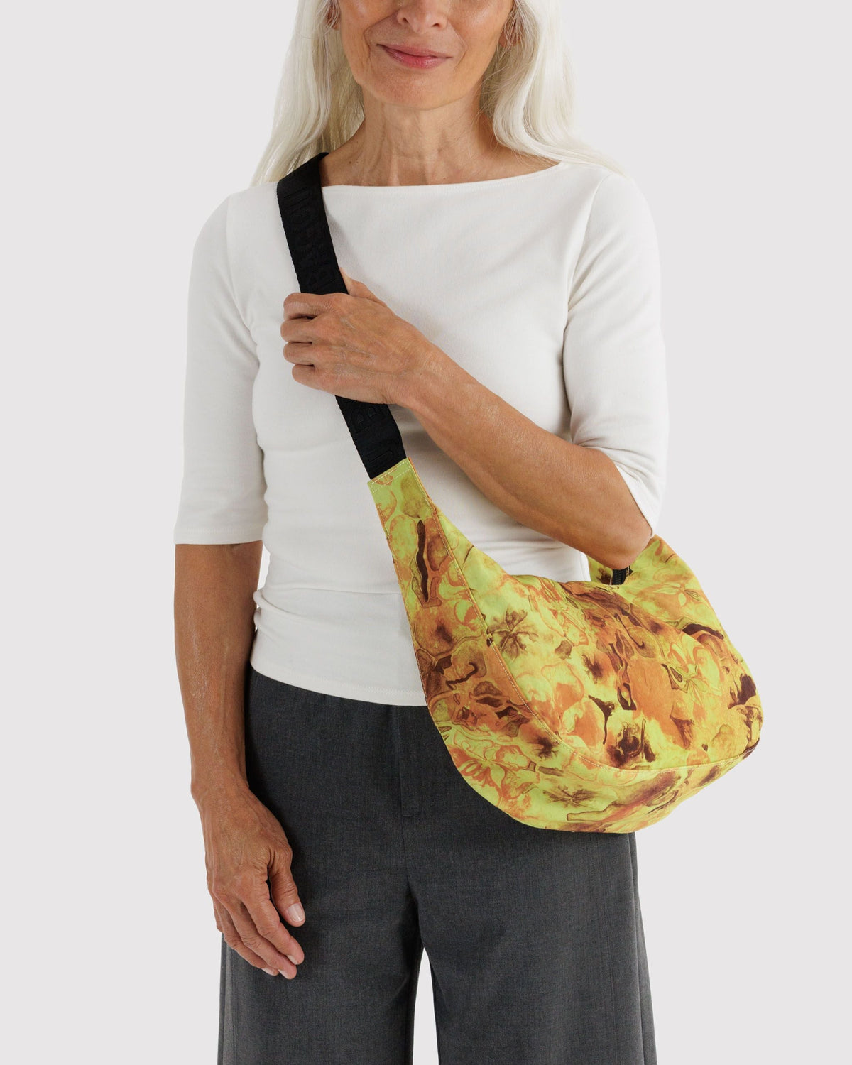 Lightweight Utility Medium Nylon Crescent Bag - Nasturtiums Ruth