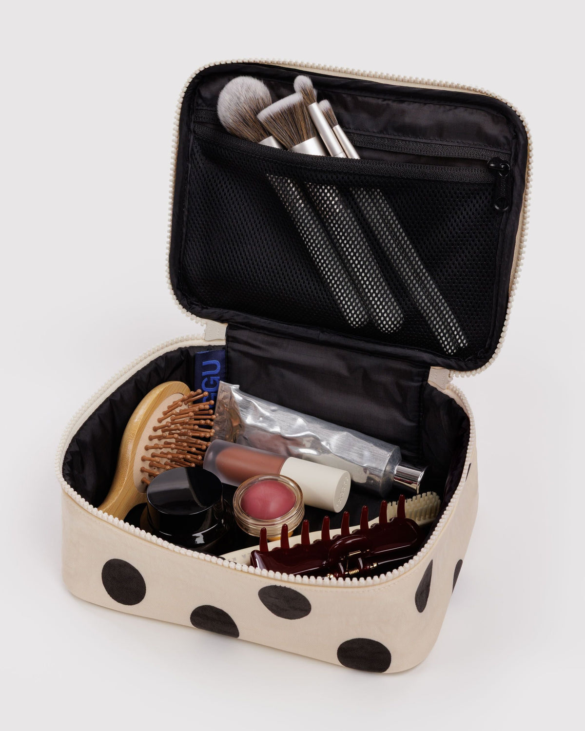 Versatile Carry Small Cosmetic Case - Cream and Black Polka