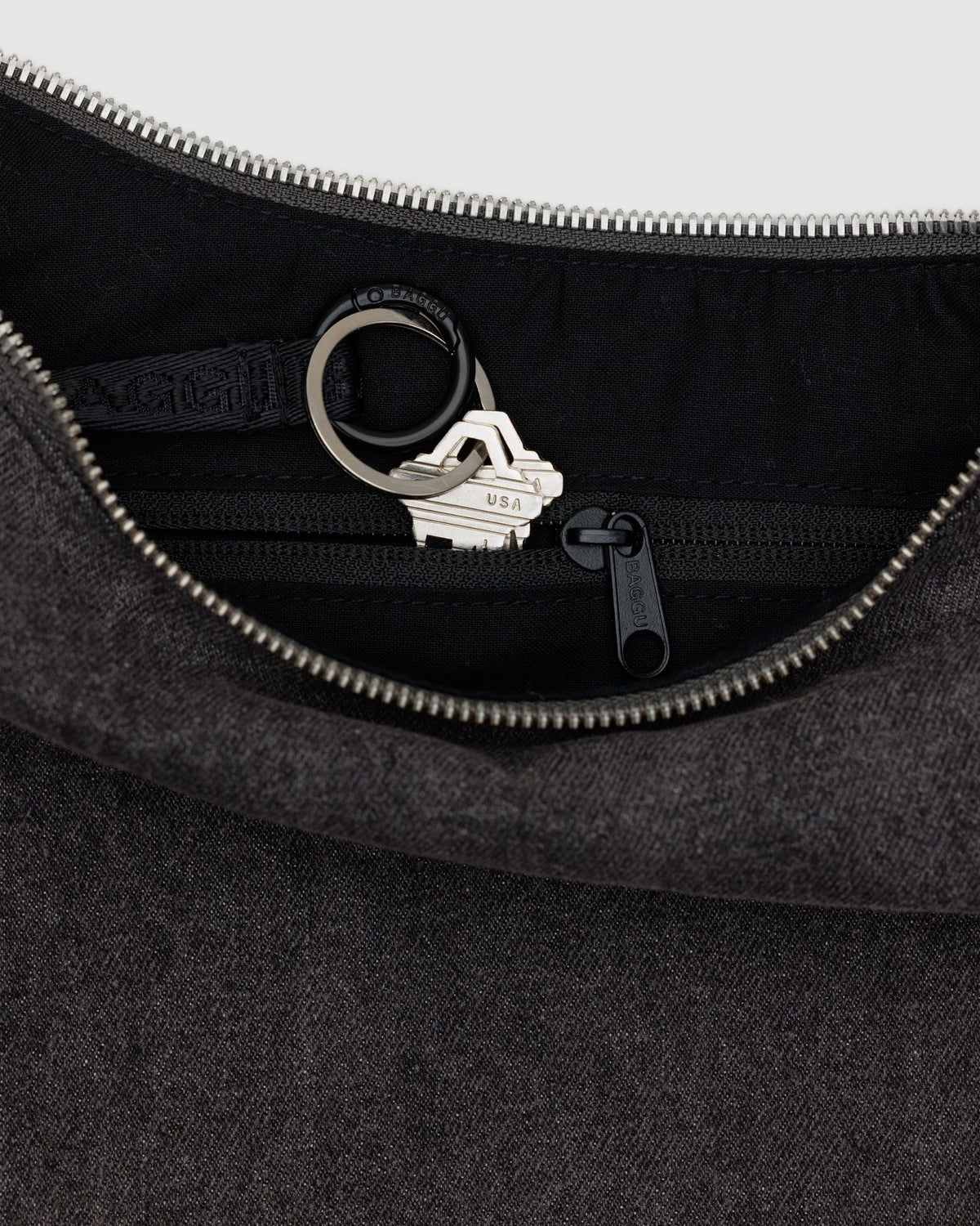 Lightweight Utility Medium Denim Crescent Bag - Washed Black