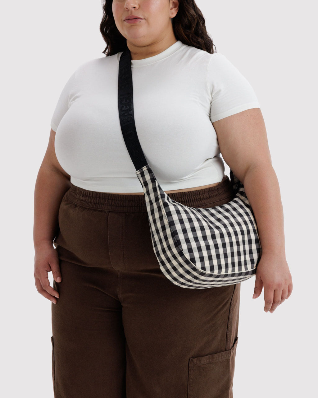 Versatile Carry Medium Nylon Crescent Bag - Black and Cream
