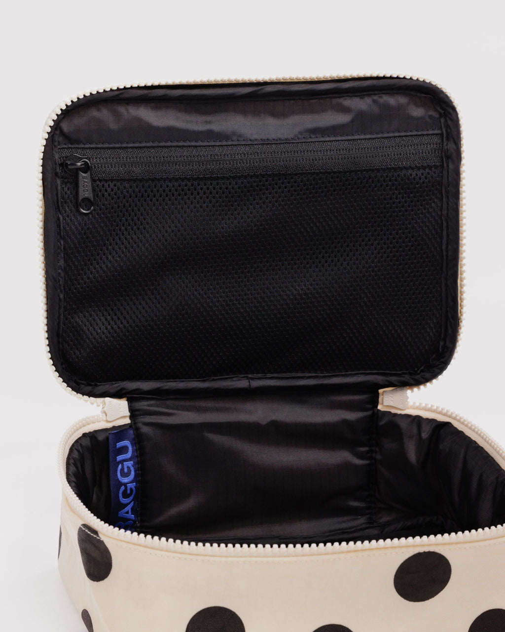 Versatile Carry Small Cosmetic Case - Cream and Black Polka