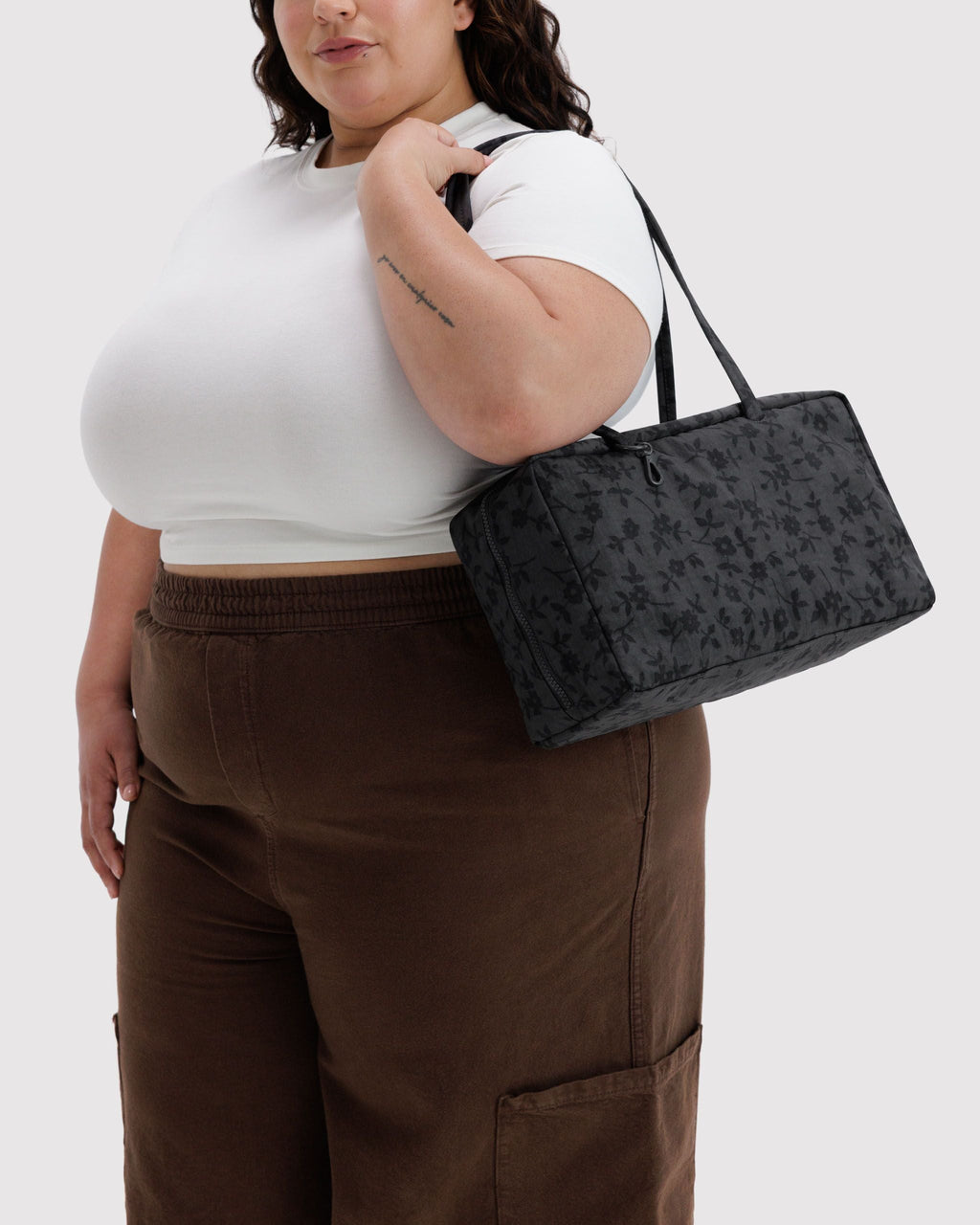 Daily Travel Medium Nylon Bowler Bag - Charcoal Ditsy